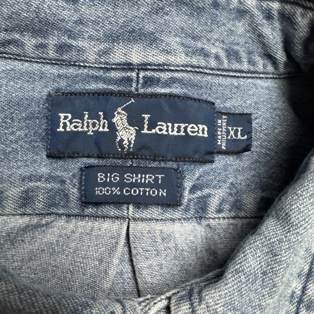 Vintage 90s Polo Ralph Lauren Men's Denim Button Up Sz XL Big Shirt Pony Logo - Picture 4 of 8